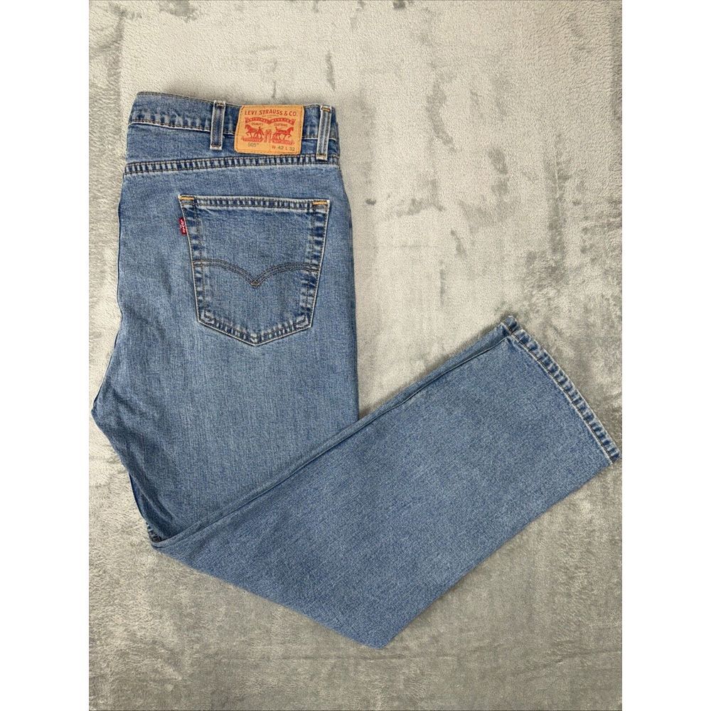 Levis Red Tab 505 Regular Straight Mens 42X32 Medium Stone Wash 100%‎ Cotton